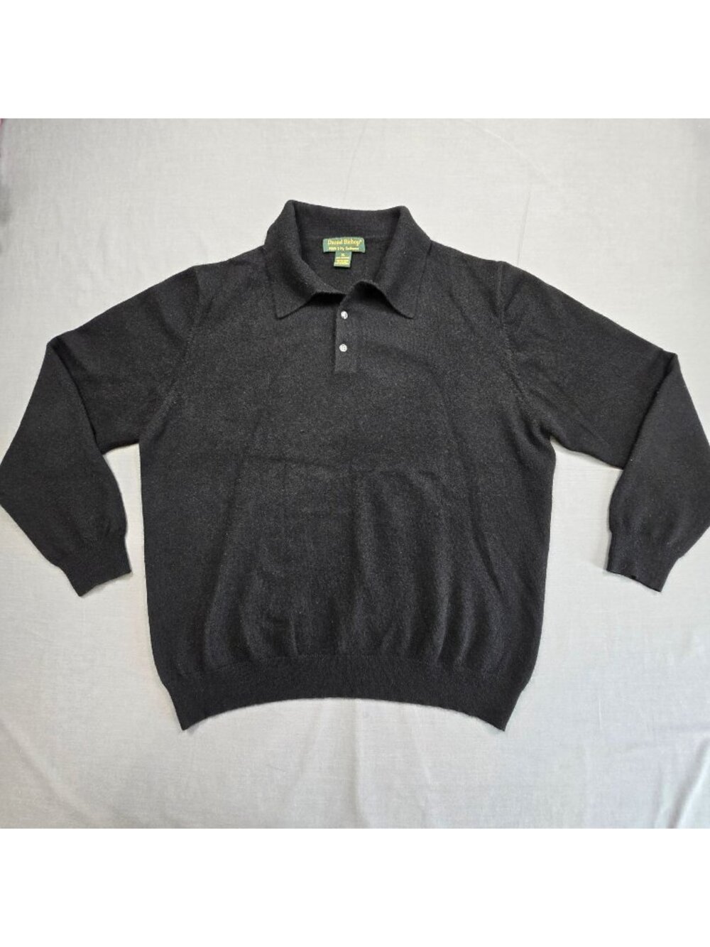 Daniel Bishop XL Mens 2 Ply Cashmere Long Sleeve Black Polo Sweater Pullover - Picture 1 of 3